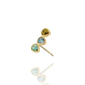 Precious Ear Climber- Left - Blue Topaz Tourmaline -18k Gold