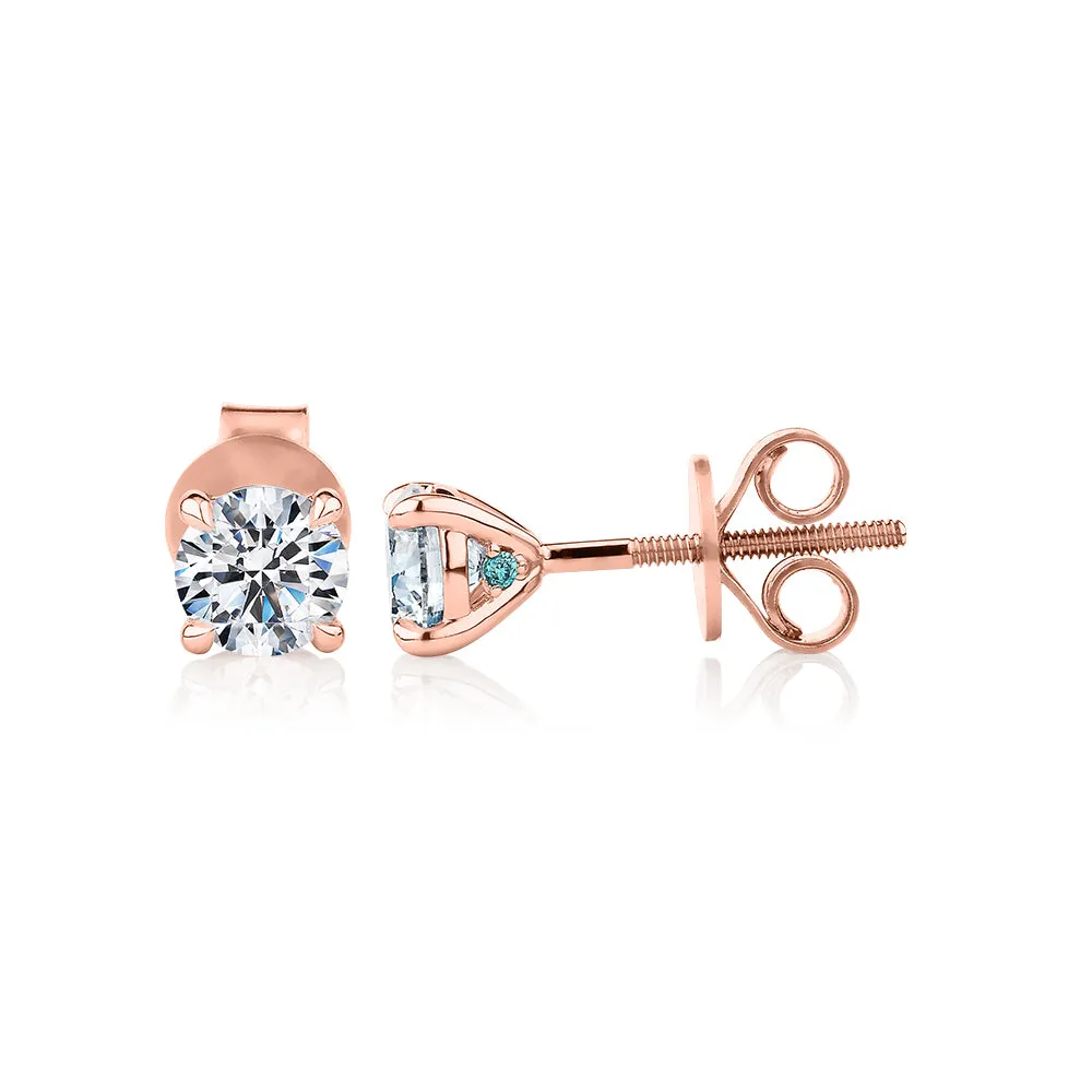 Premium Certified Lab-Grown Diamond, 1.00 carat TW round brilliant stud earrings in 14 carat rose gold