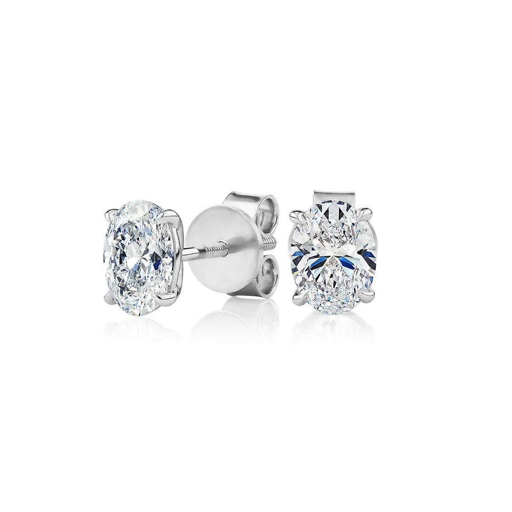 Premium Certified Lab-Grown Diamond, 1.40 carat TW oval stud earrings in 18 carat white gold