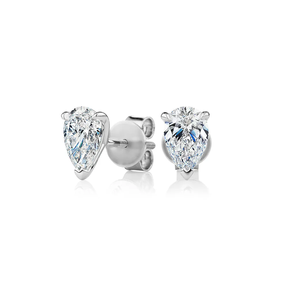 Premium Certified Lab-Grown Diamond, 1.40 carat TW pear stud earrings in 18 carat white gold