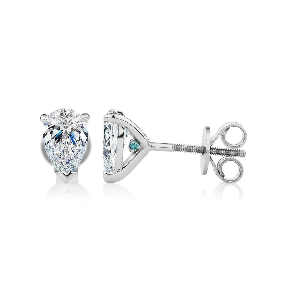 Premium Certified Lab-Grown Diamond, 1.40 carat TW pear stud earrings in 18 carat white gold