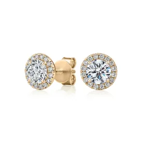 Premium Certified Lab-Grown Diamond, 1.67 carat TW round brilliant halo earrings in 14 carat yellow gold