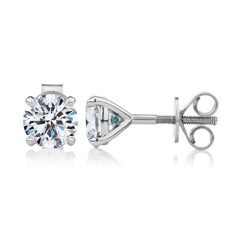Premium Certified Lab-Grown Diamond, 2.00 carat TW round brilliant stud earrings in 14 carat white gold