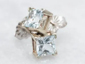 Princess Cut Aquamarine Stud Earrings