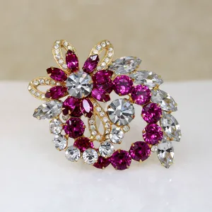 Rare Eisenberg Brooch with Fuchsia & Silver Crystals