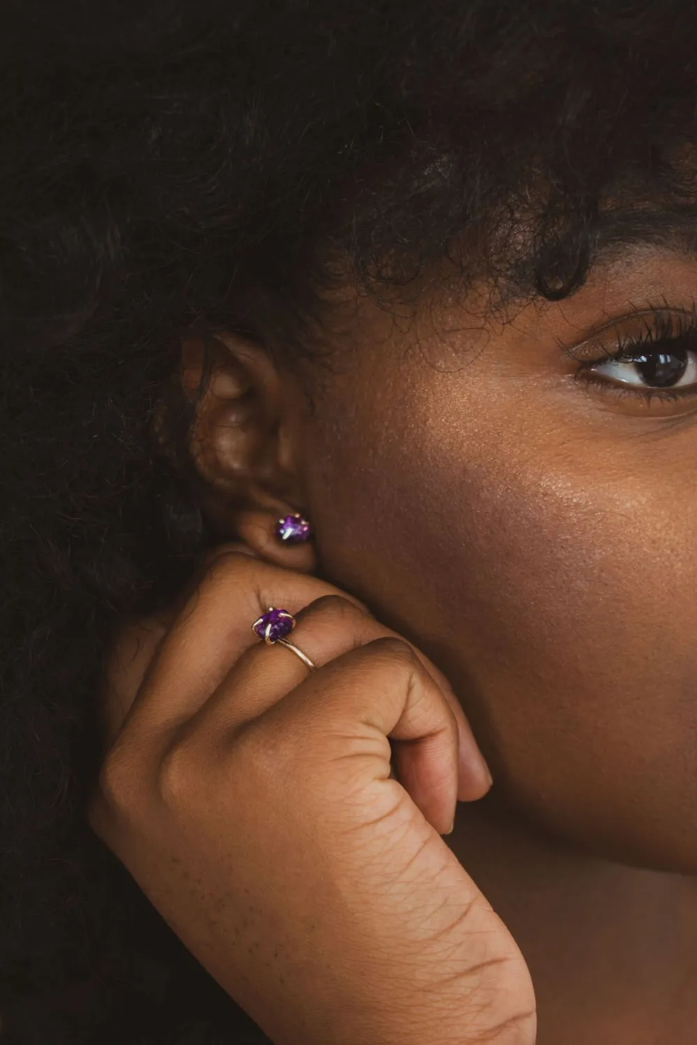 Raw Amethyst Stud Earrings