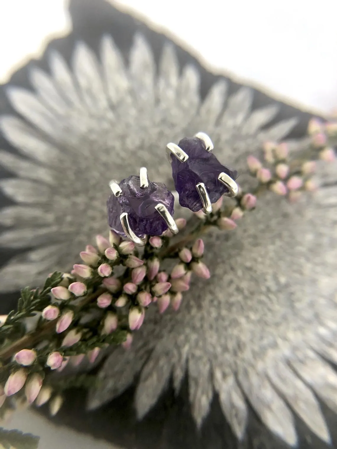 Raw Amethyst Stud Earrings