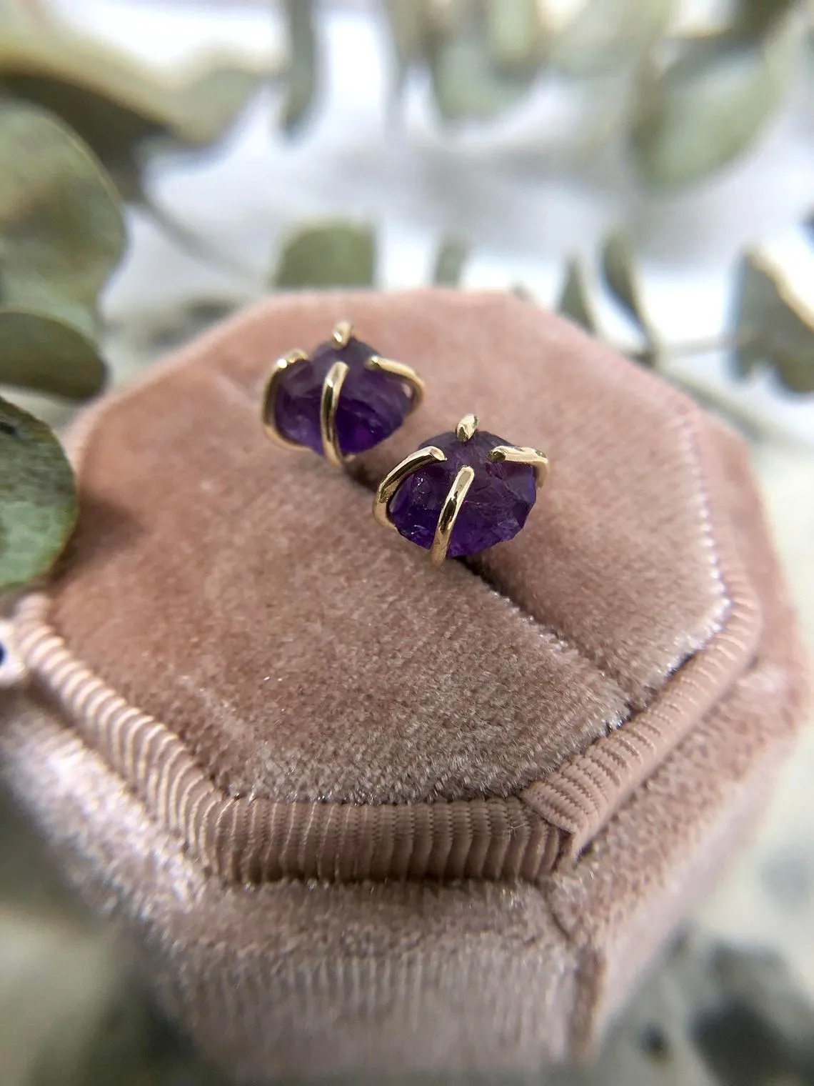 Raw Amethyst Stud Earrings