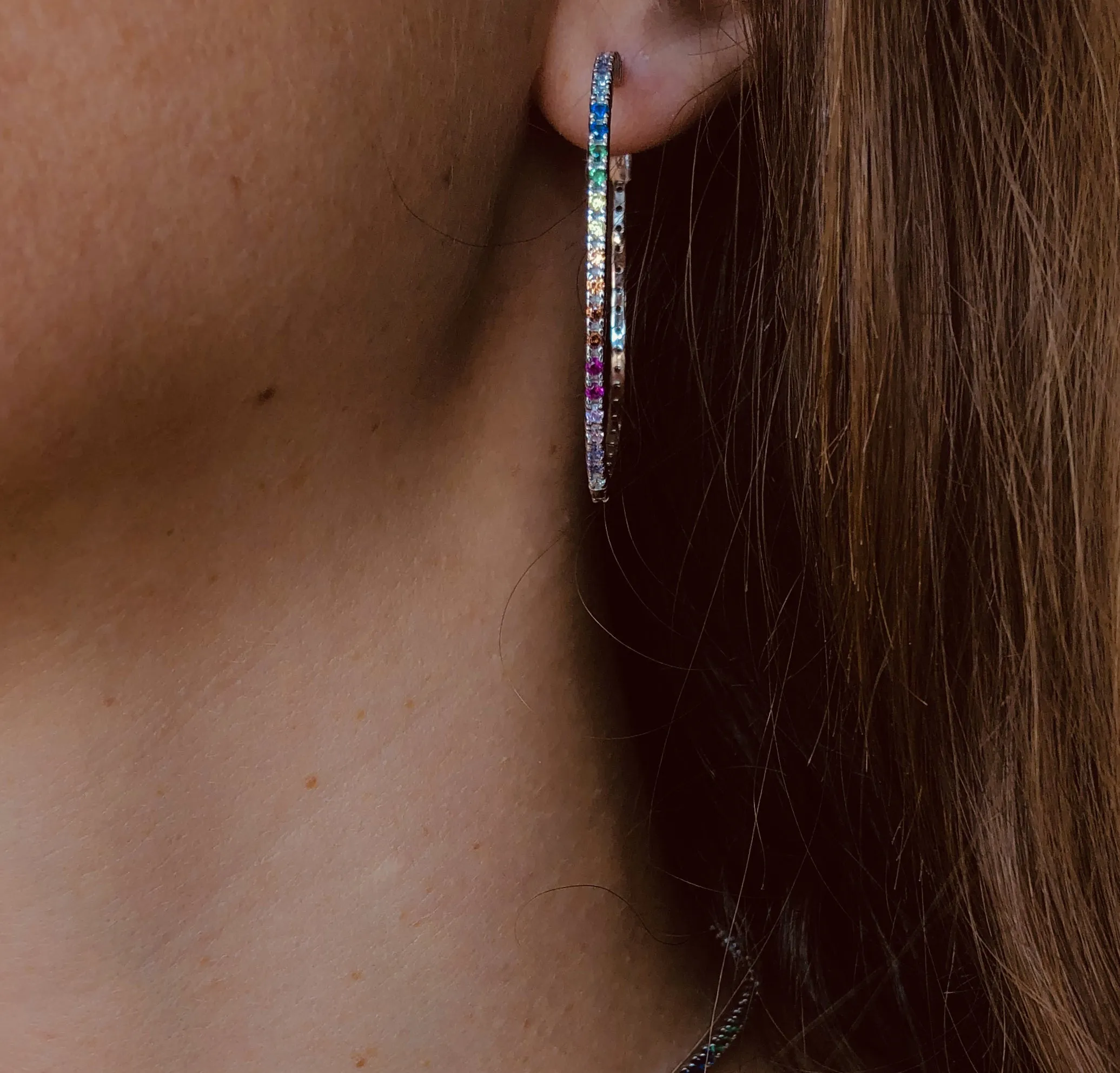 Rhodium plated 925 silver earrings assembled with multi-colored zirconium oxide