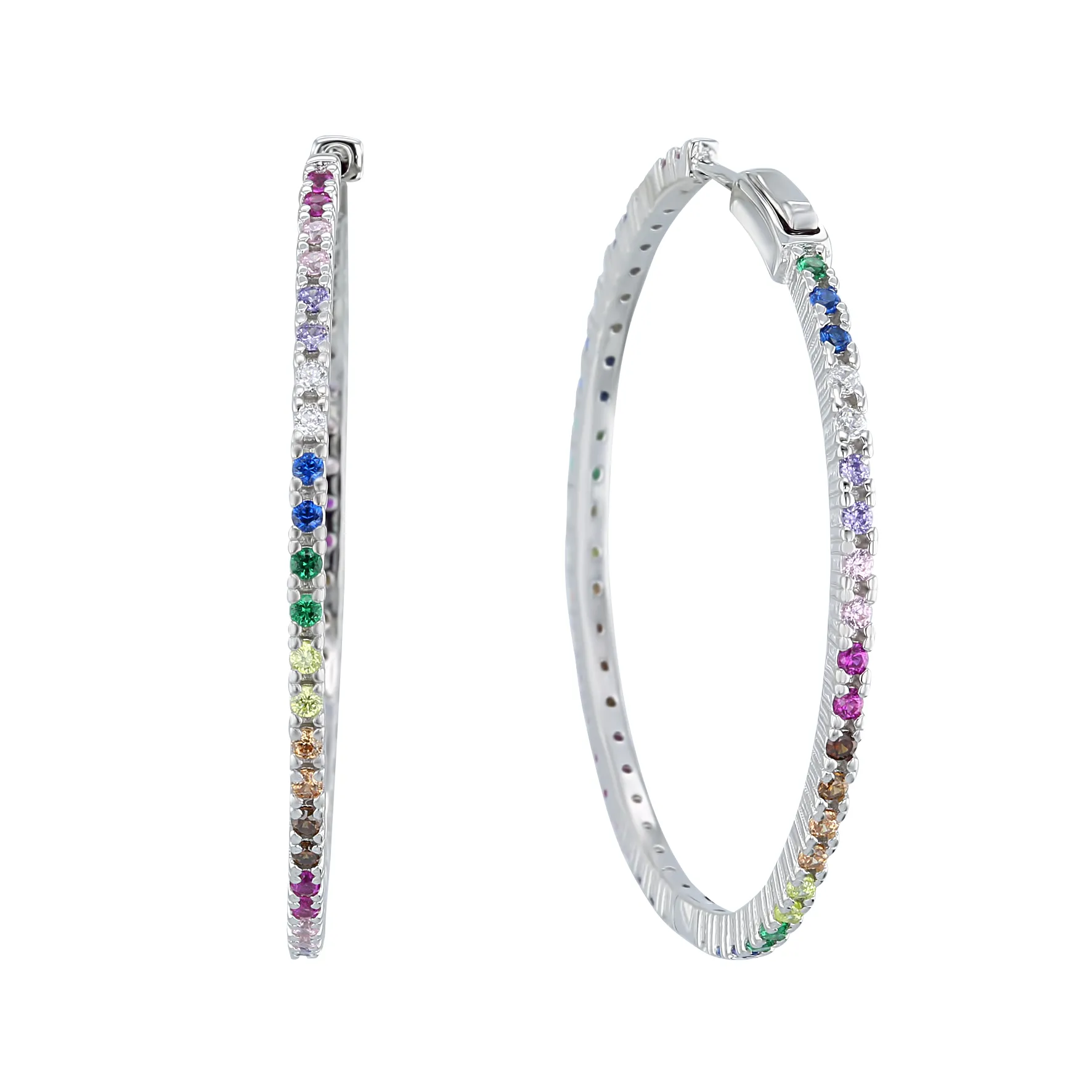 Rhodium plated 925 silver earrings assembled with multi-colored zirconium oxide