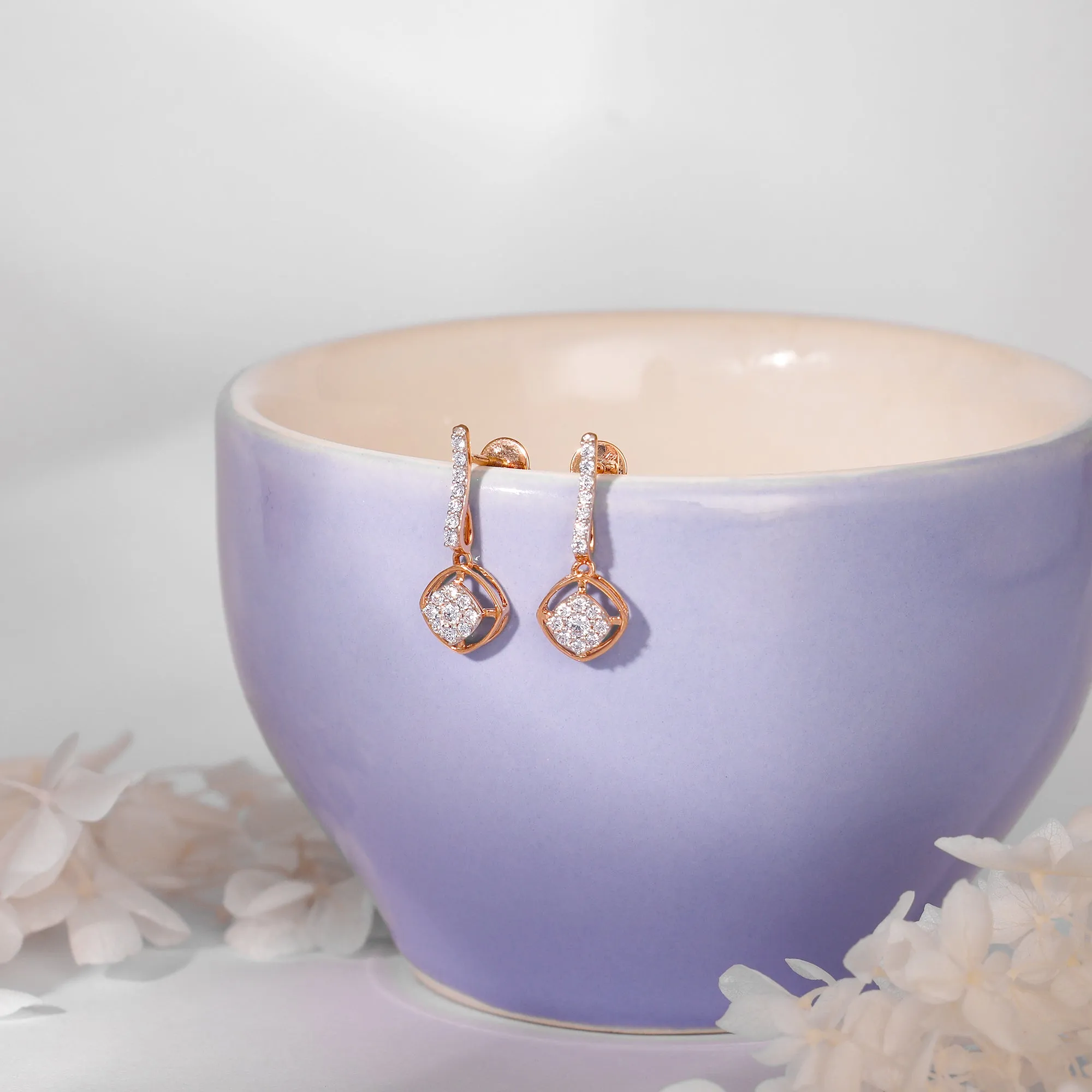 Rose Gold Delicate Shine Diamond Earrings