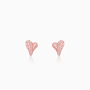 Rose Gold Heart Filigree Earrings