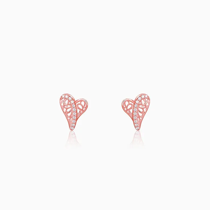 Rose Gold Heart Filigree Earrings
