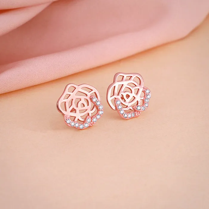 Rose Gold Rosette Filigree Earrings