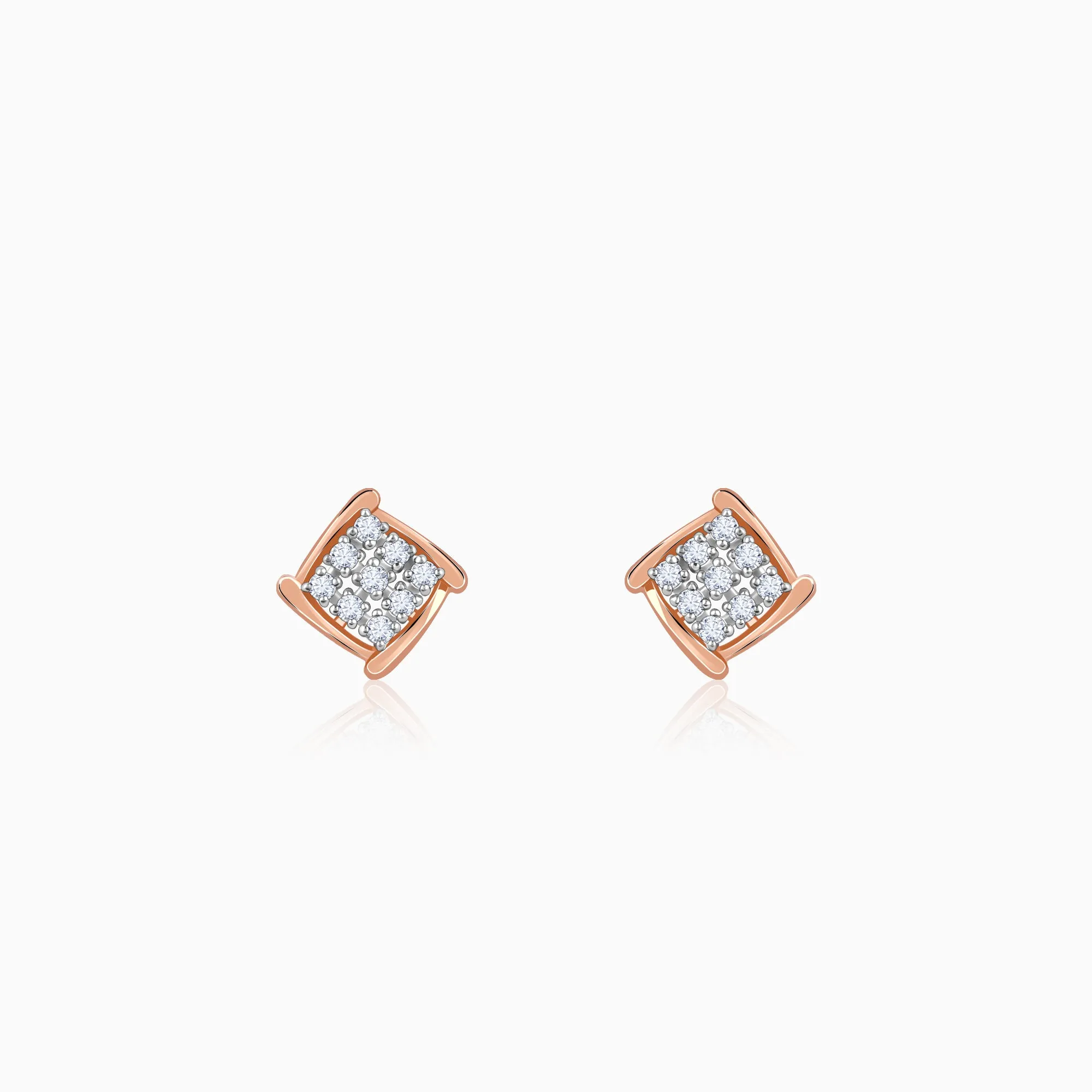 Rose Gold Sparkling Square Diamond Earrings