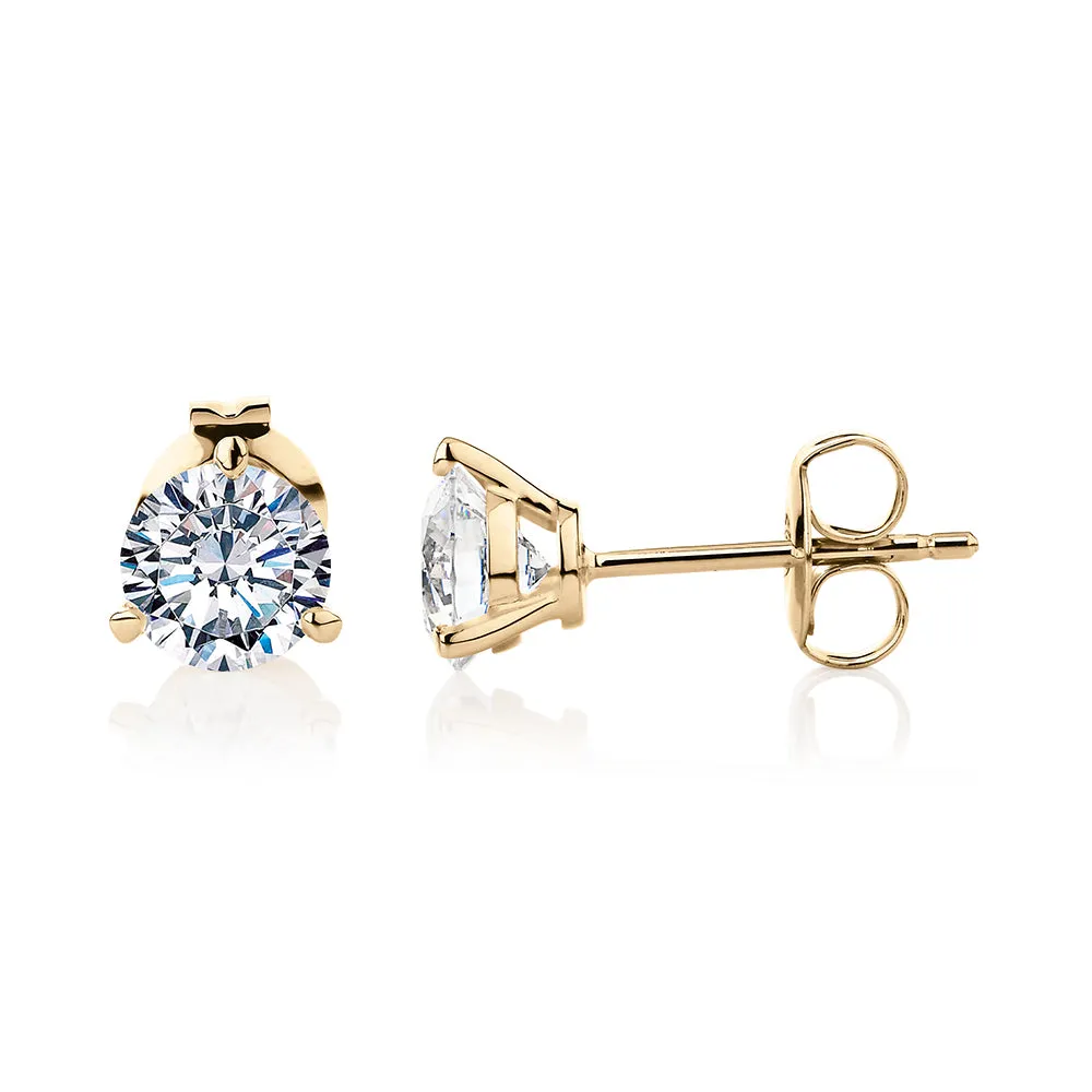 Round Brilliant stud earrings with 1.52 carats* of diamond simulants in 10 carat yellow gold