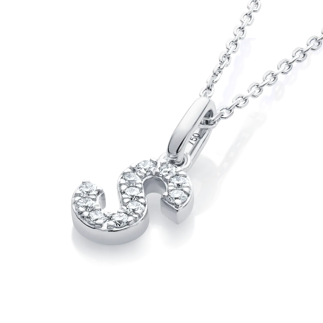 S Letter Pendant White Gold