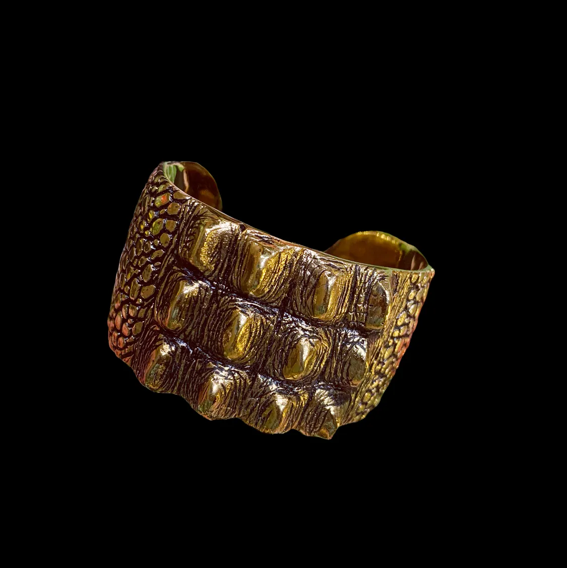 Saint Laurent Cuff Bracelet in crocodile skin effect Gold Plated