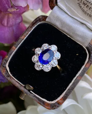Sapphire and Diamond Cluster 18ct Yellow Gold Ring 0.95ct   1.55ct