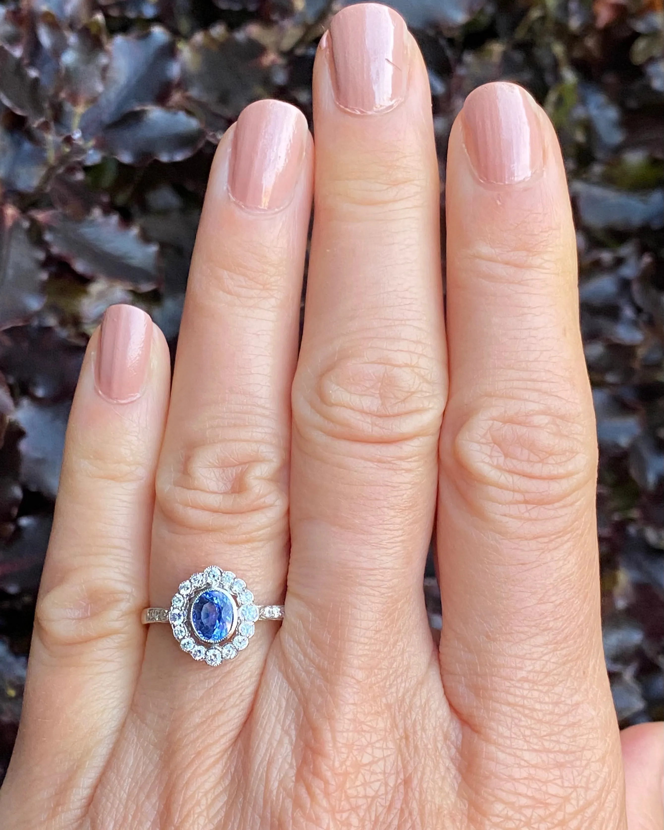 Sapphire and Diamond Cluster Platinum Ring 0.35ct   0.75ct