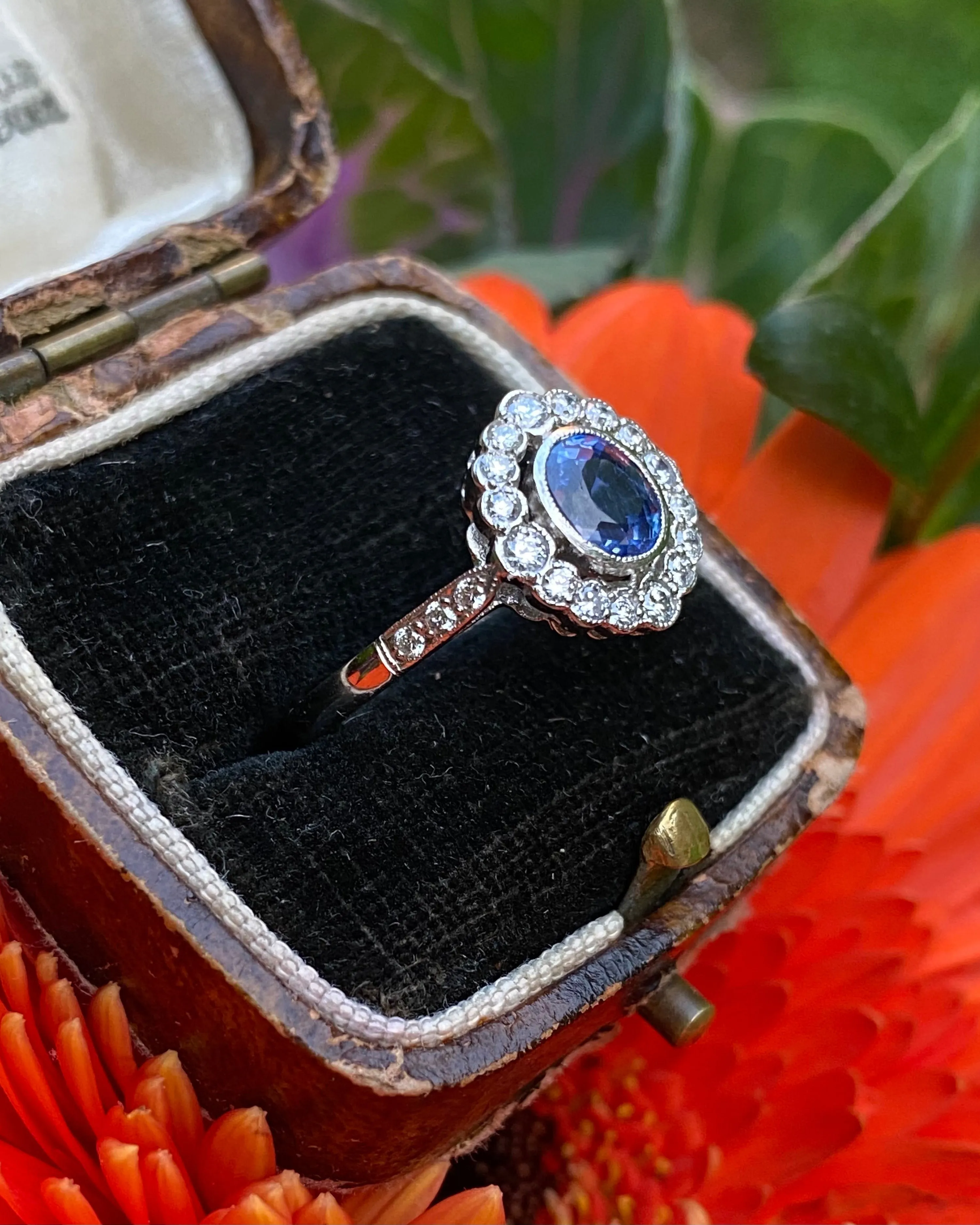 Sapphire and Diamond Cluster Platinum Ring 0.35ct   0.75ct