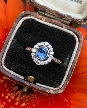 Sapphire and Diamond Cluster Platinum Ring 0.35ct   0.75ct