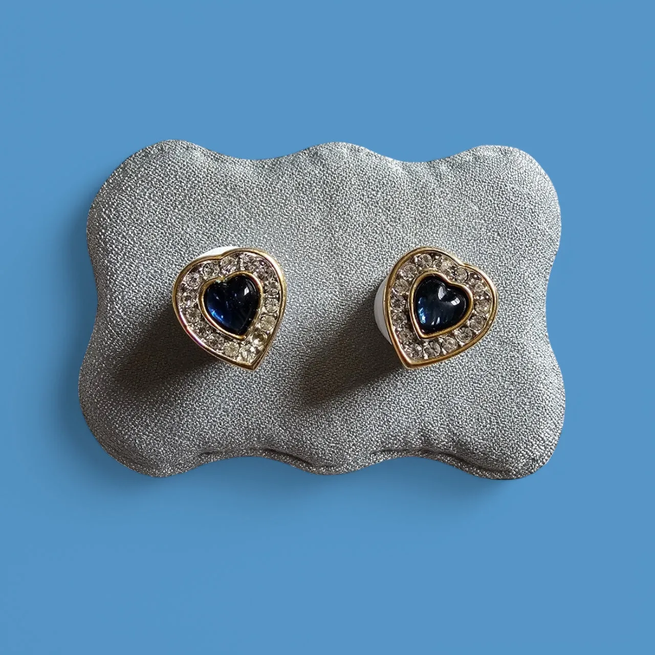 Sapphire blue glass heart bracelet & earrings