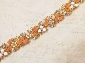 Sardi Coral Bracelet Floral White Enamel Gold Vintage Style