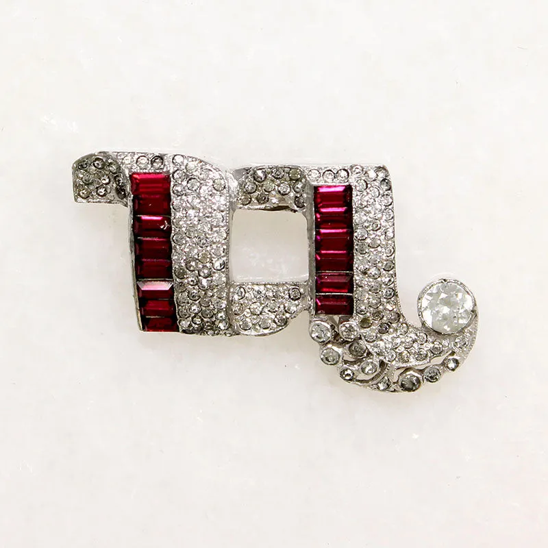 Sassy Art Deco Red & White Rhinestone Dress Clip