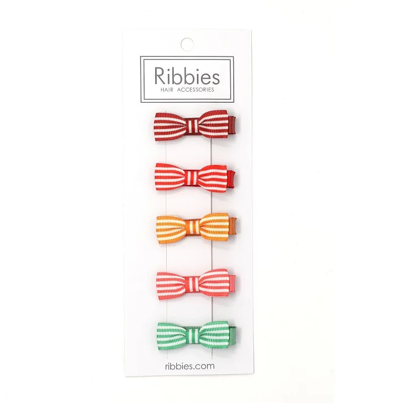 Set of 5 Small Bows - Stripes - Bright