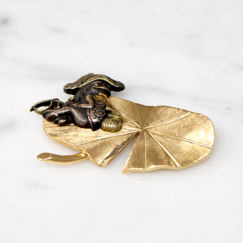 Shakudo Frog on a Gold Lily Pad