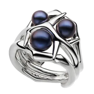Shaun Leane Blackthorn Sterling Silver Black Pearl Triple Ring