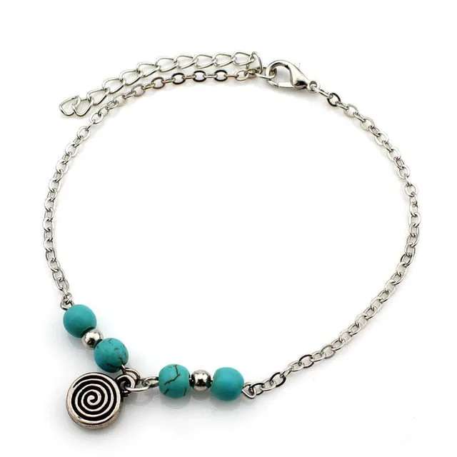SHEEGIOR Sexy Barefoot Beach Turquoises Anklets Women Lovely Fatima Hand/Tree/Cross Silver Pendants Ankle Bracelets Foot Jewelry