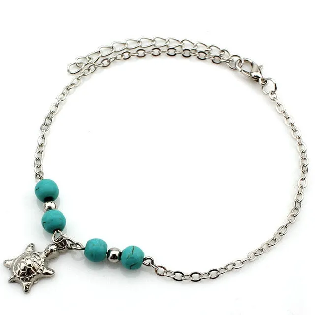 SHEEGIOR Sexy Barefoot Beach Turquoises Anklets Women Lovely Fatima Hand/Tree/Cross Silver Pendants Ankle Bracelets Foot Jewelry