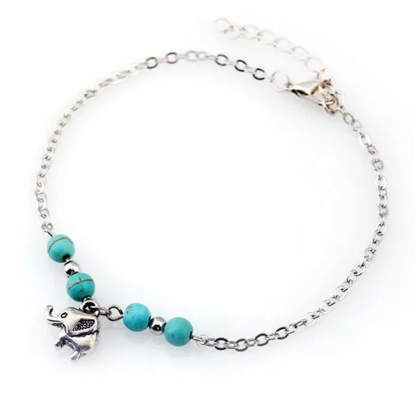 SHEEGIOR Sexy Barefoot Beach Turquoises Anklets Women Lovely Fatima Hand/Tree/Cross Silver Pendants Ankle Bracelets Foot Jewelry