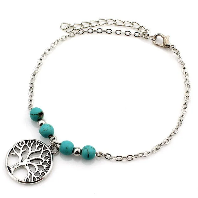 SHEEGIOR Sexy Barefoot Beach Turquoises Anklets Women Lovely Fatima Hand/Tree/Cross Silver Pendants Ankle Bracelets Foot Jewelry