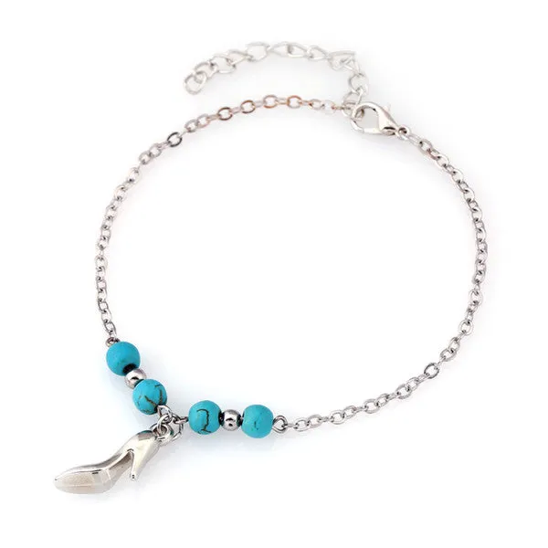 SHEEGIOR Sexy Barefoot Beach Turquoises Anklets Women Lovely Fatima Hand/Tree/Cross Silver Pendants Ankle Bracelets Foot Jewelry