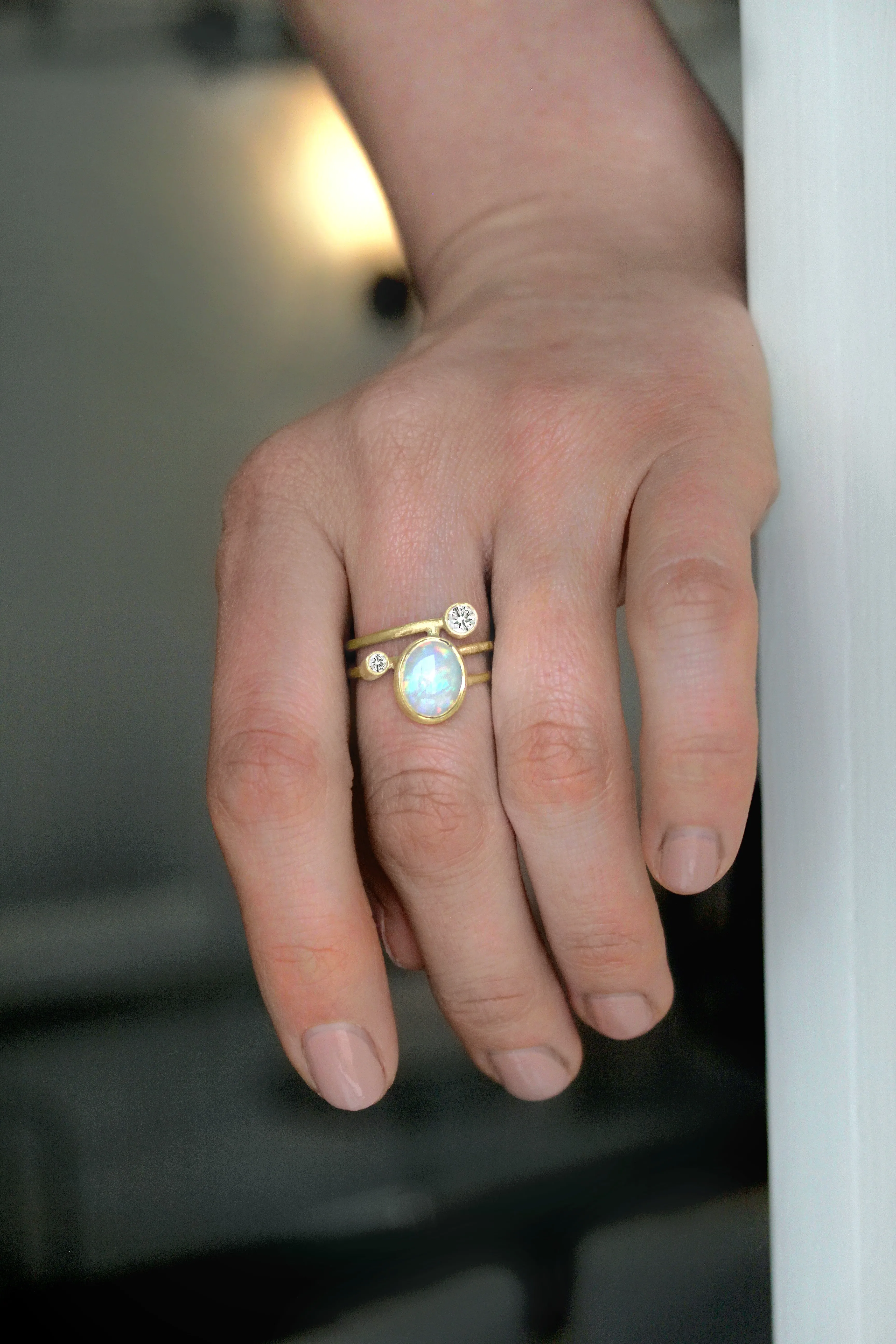 Shimell & Madden Australian Opal Diamond Gold Gamma Ellipse Ring