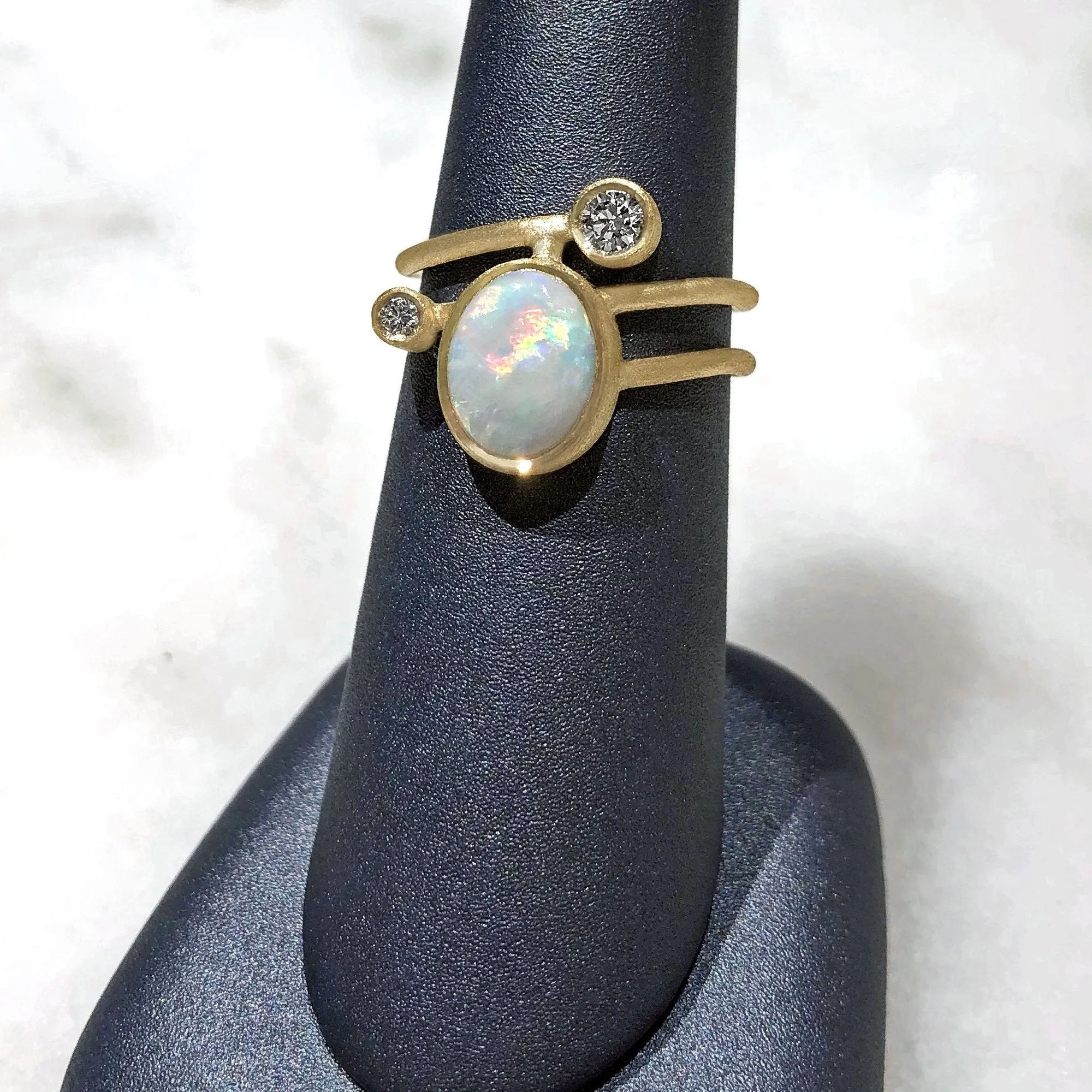 Shimell & Madden Australian Opal Diamond Gold Gamma Ellipse Ring