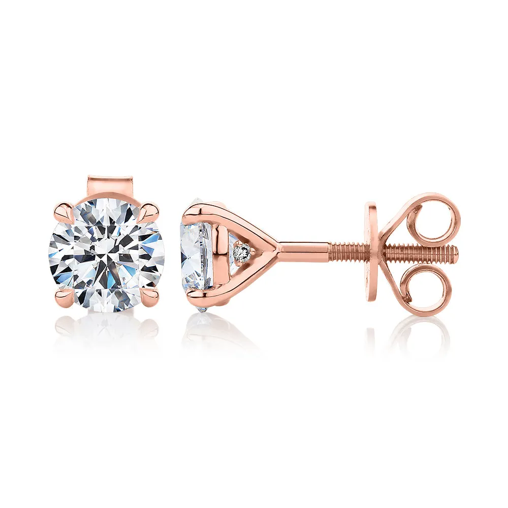 Signature Simulant Diamond 2.00 carat* TW round brilliant stud earrings in 14 carat rose gold