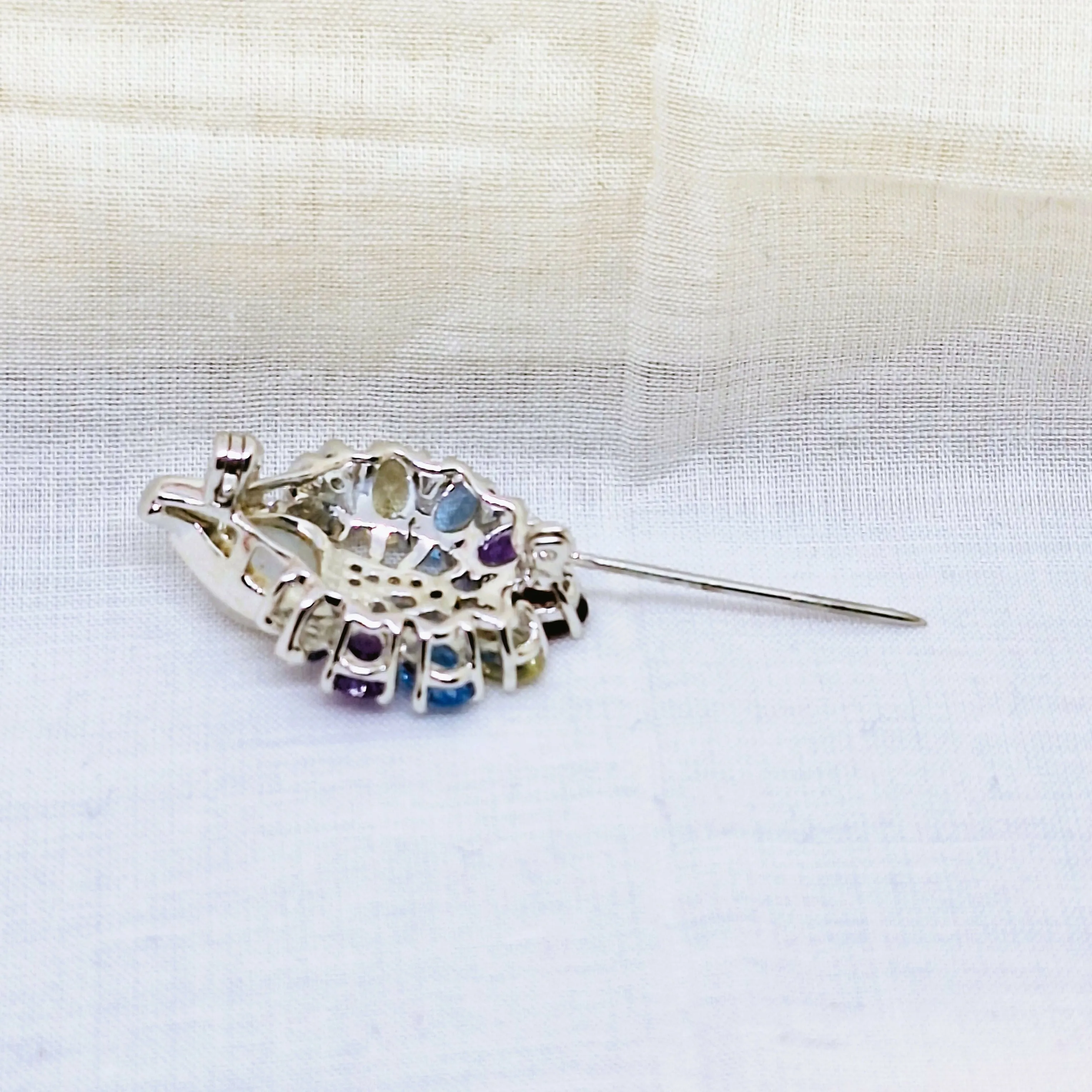 Silver Faux Jewelled Peacock Brooch