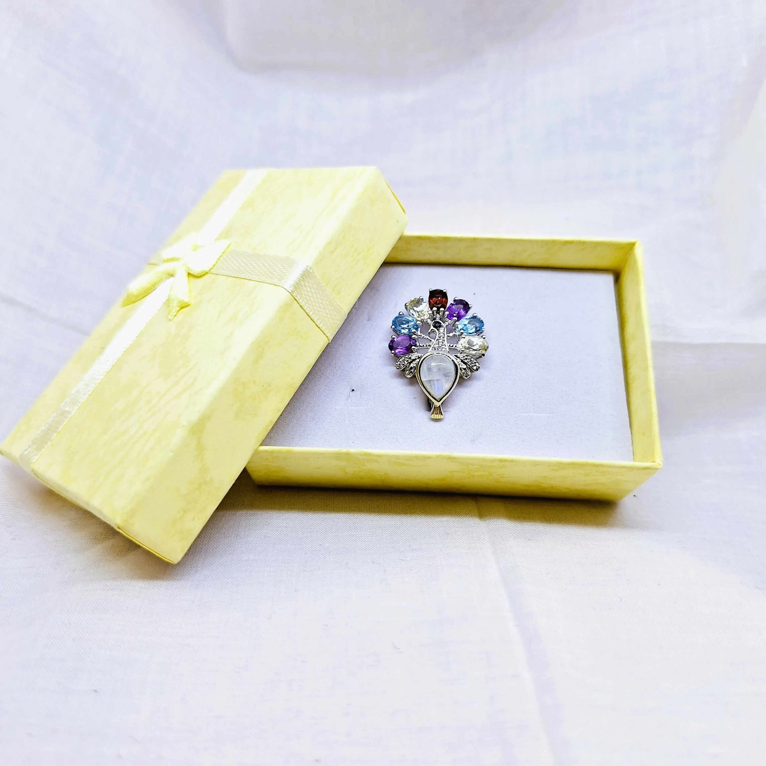 Silver Faux Jewelled Peacock Brooch