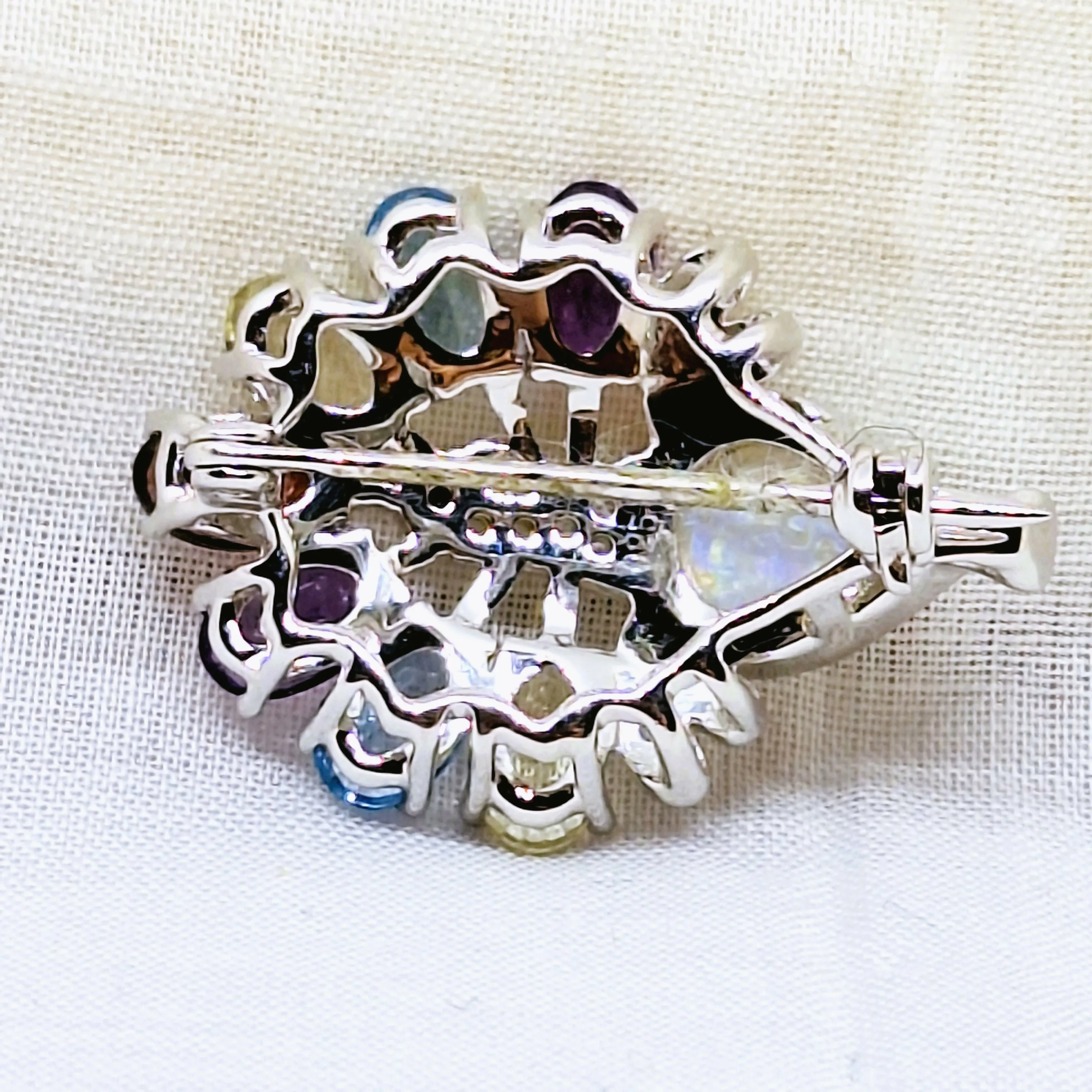 Silver Faux Jewelled Peacock Brooch