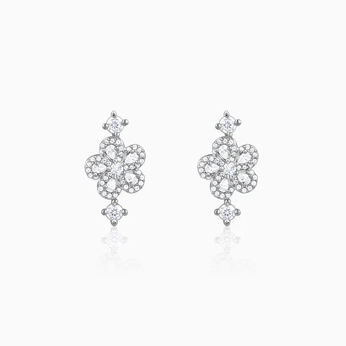 Silver Floral Flush Earrings