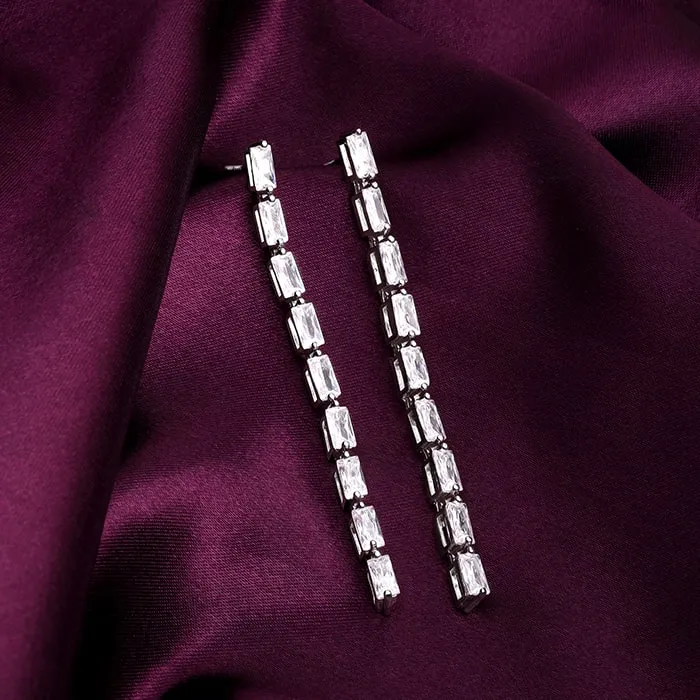 Silver Line of Zircon Dangler Earrings