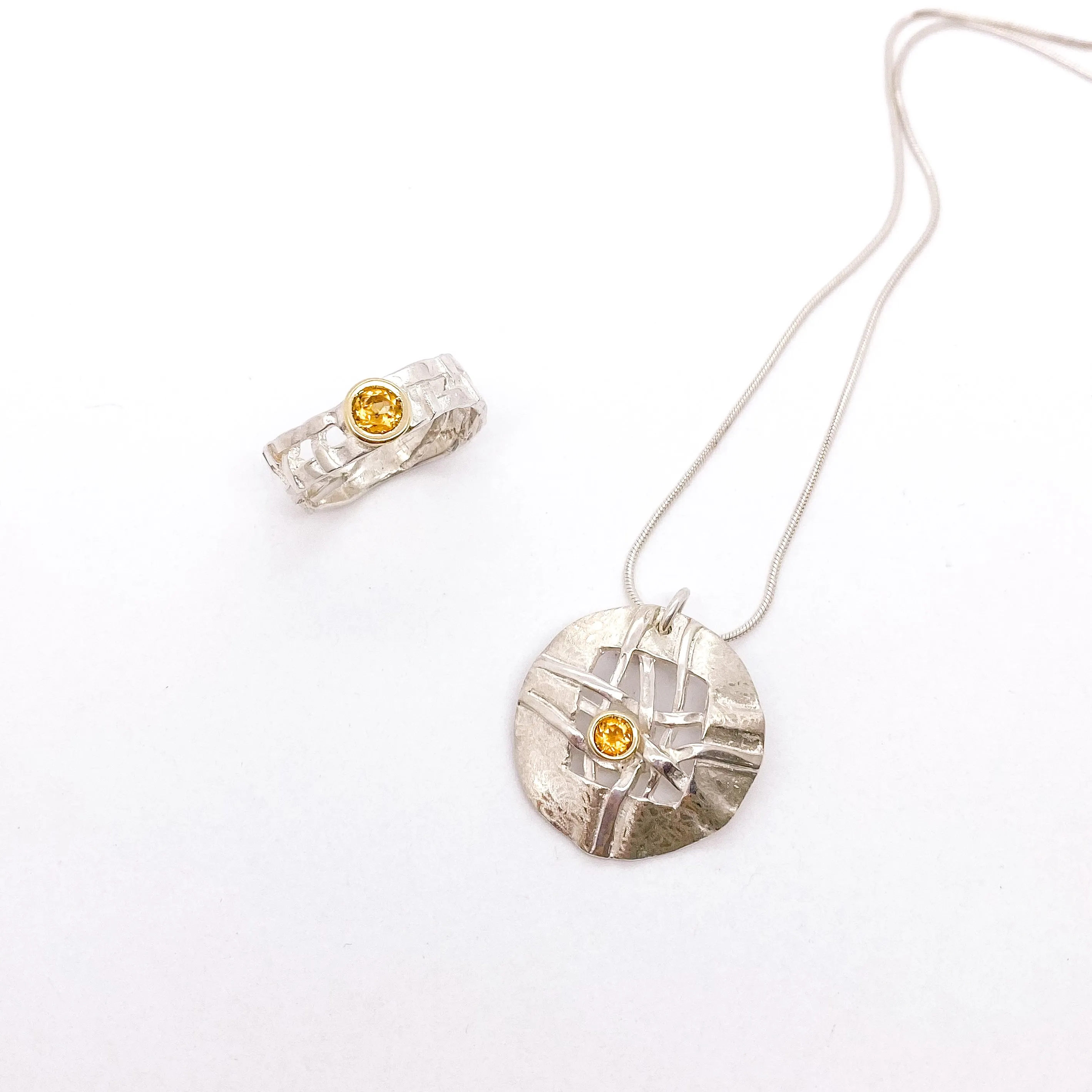 Skinny Woven Basket Citrine Bezel Ring