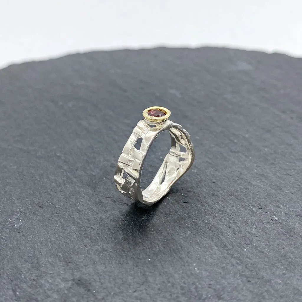 Skinny Woven Basket Citrine Bezel Ring