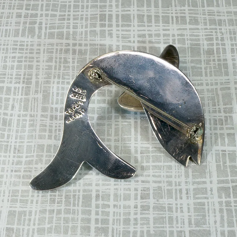 Slippery Silver Flying Fish Brooch with Turquoise Fins