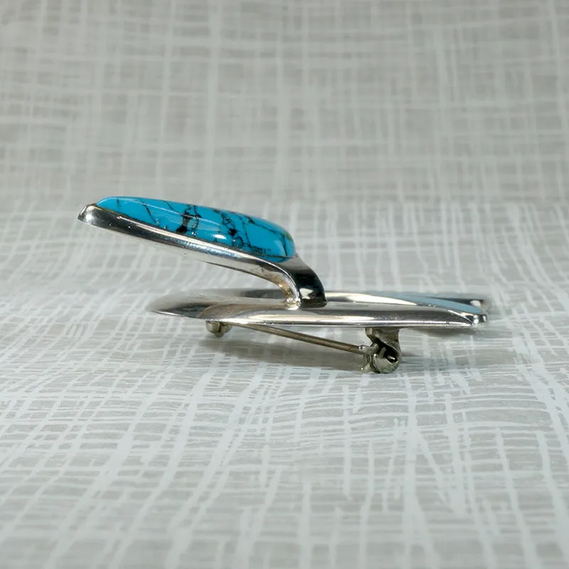 Slippery Silver Flying Fish Brooch with Turquoise Fins
