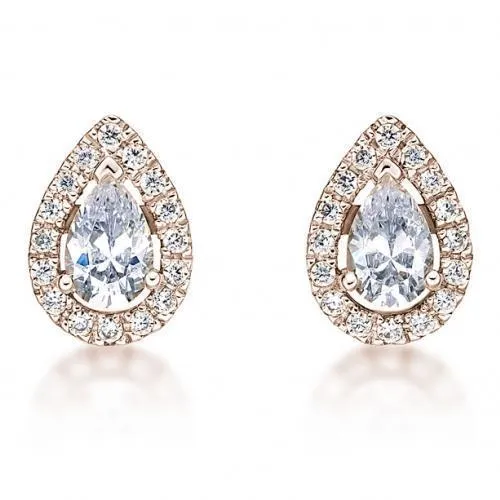 Small Pear Halo Earrings in Rose Gold